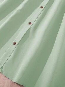 Tween Girl Letter Print T-Shirt And Front Button Skirt Casual 2-Piece Set - Green - View 4