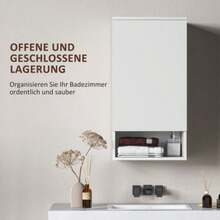 HOMCOM Wall Cabinet With Doors, Bathroom Cabinet, Kitchen Cabinet With Adjustable Shelves, Open Compartment, Medicine Cabinet, Wall Mounting, White, 40 X 27 X 77 Cm - White - View 4