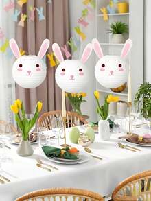 1 Lanterna de Papel com Coelho de Desenho Animado Adorável - Decoração Divertida para Festas de Páscoa e Aniversário com Balões em Tons Pastel e Figuras de Coelho, Acessório Festivo para Festas | Design Alegre | Artesanato em Papel Resistente, Decorações para Festas - Multicolorido - Ver 5