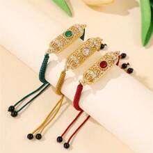 1pc Handmade Woven Arabic Style Bracelet, Hollow Rhine Stone Inlaid, Drawstring Design, Petite Retro Style, Suitable For Men & Women, Moroccan Bride Wedding, Party, Festive - Style 1 - View 7