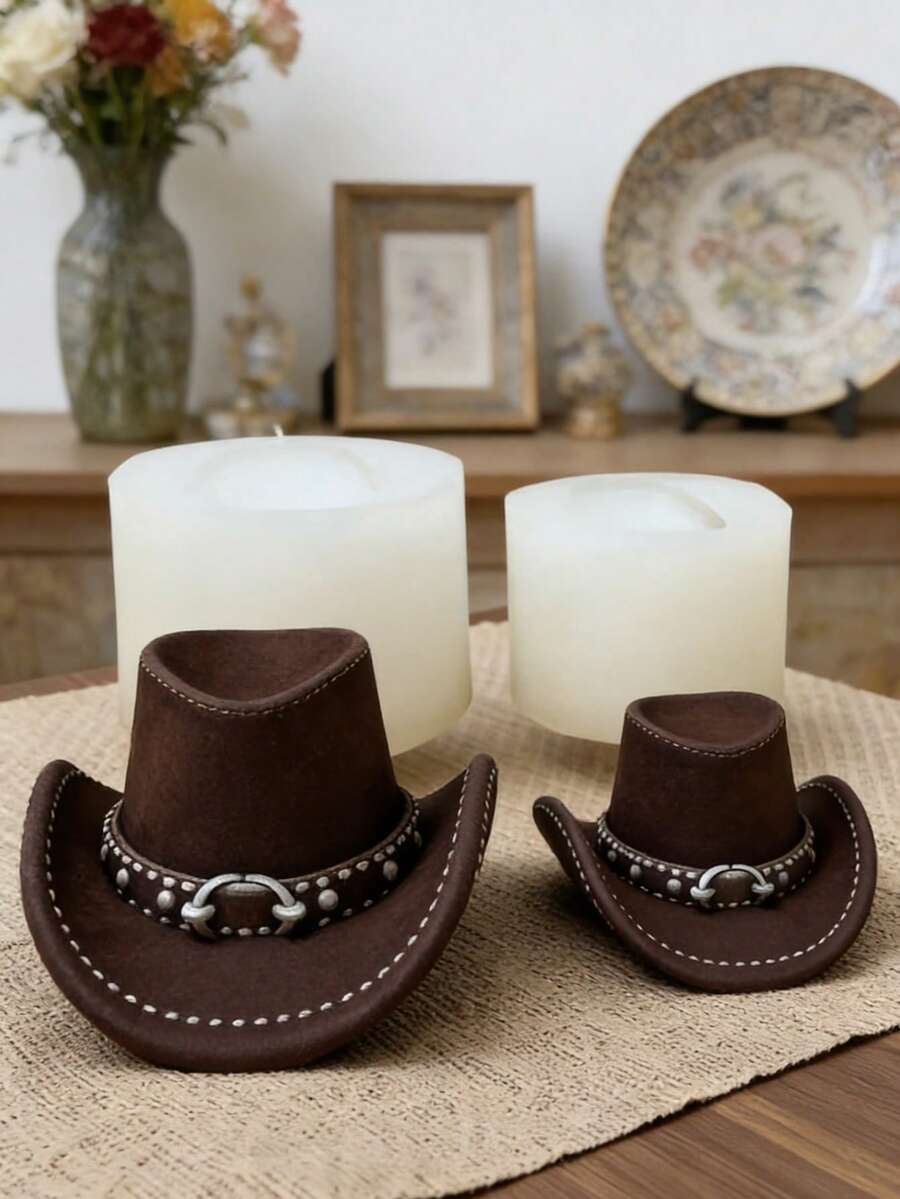 1pc Western Cowboy Hat Silicone Mold - Non-Stick/Easy Demold For Candle/Soap/Resin, Western Party/Birthday/Valentine's/Home Decor - White - View 1