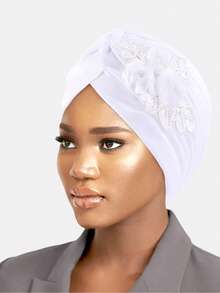 1pc Women's Sequin 3D Flower Printed Style Turban Hat, Suitable For Daily Use Hair Sleep Cap - Multicolor - View 5