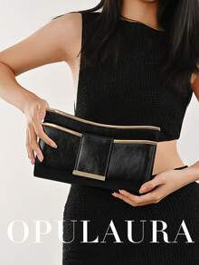 OpulAura 女士晚宴手拿包，黑色 PU 皮革手提包 - 女士优雅链条肩带托特包，适合休闲或正式场合，晚宴斜挎包 | 时尚手拿包 | 磁扣封口 - 黑色 - 查看 8