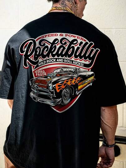  Krometka 男士春夏休闲户外运动街头时尚复古赛车元素印花短袖T恤，时尚百搭