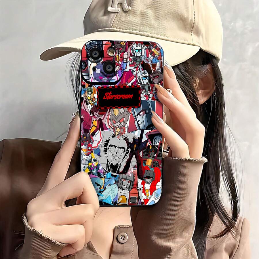 Estuche para teléfono con collage de personajes de Starscream compatible con estuches para teléfonos , 17, 16 Pro Max, 15 Pro Max, 13 y 12 A prueba de golpes, agua y rayones Un gran regalo para familiares, amigos, seres queridos, novios/novias y para Navidad - Negro - Ver 1