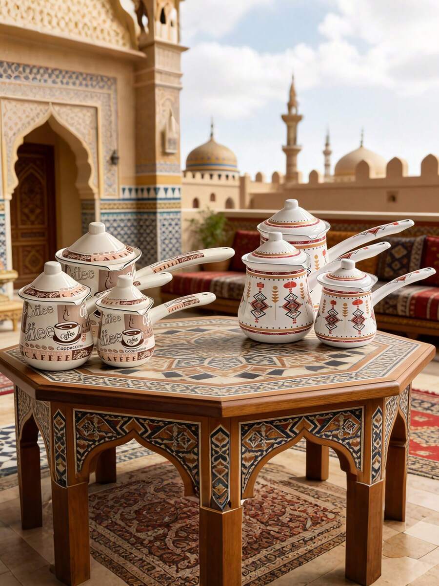 三件套花卉图案咖啡具，适合在家、厨房、露营和雪地探险时冲泡咖啡和阿拉伯风格饮品。便携式咖啡具，是馈赠亲朋好友的绝佳礼物。