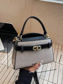 Mini Fashionable Versatile Color Block Casual Handbag, Women, New Year Special Offer - Black - View 2