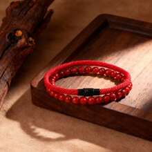 2pcs/Set Minimalist Men's Bracelet, Natural Stone Beaded Bracelet, Fashion Versatile, Natural Stone Accessory, Perfect Gift For Him, Casual Accessory For Any Occasion - Milan Rope + Natural Stone Bracelet - View 10