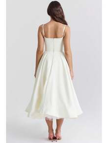 Vestidos Elegantes De Mujer,Women's Elegant Double-Layered Dress With A Full Skirt - 象牙 - 查看 2