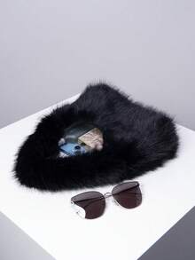 Solid Fluffy Soft Candy Color Satchel Bag, Y2K Style Faux Fur Tote Bags For Ladies, Party Bag, Party Dresses For Women, Winter Fur Purse, Suitable For Commuting, Work, Gatherings, Parties, Perfectly Matching With Fall Outfits Womenfall Clothes For Women, New Arrival Fur Bag For Women - 黑色 - 查看 6