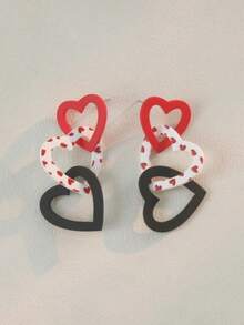 1 Pair Acrylic Hollow Heart Shaped Dangle Earrings, Party Accessories, Valentine's Day, Mother's Day Gift (Card Not Included) - Multicolor - View 2