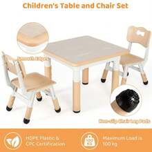 Kids Table With 2 Chairs,Children's Seating Table Set,Painting Table,Activity Table,Study Table,Height Adjustable - Yellow - View 4