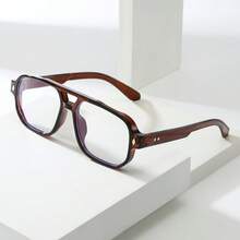 1pc Men's Double Bridge Retro Square Glasses, Stylish And Minimalist Design - Tea Frame Plain Mirror - View 7