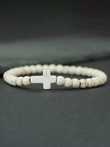 1件极简十字手链 波西米亚风绿松石十字友谊手链 度假配饰 - 6mm串珠手串 - 查看 9
