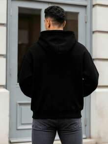 Deportes de ocio masculinos suéter de manga larga sudadera con capucha estampada con letras otoño e invierno transporte nacional masculino - Negro - Ver 2