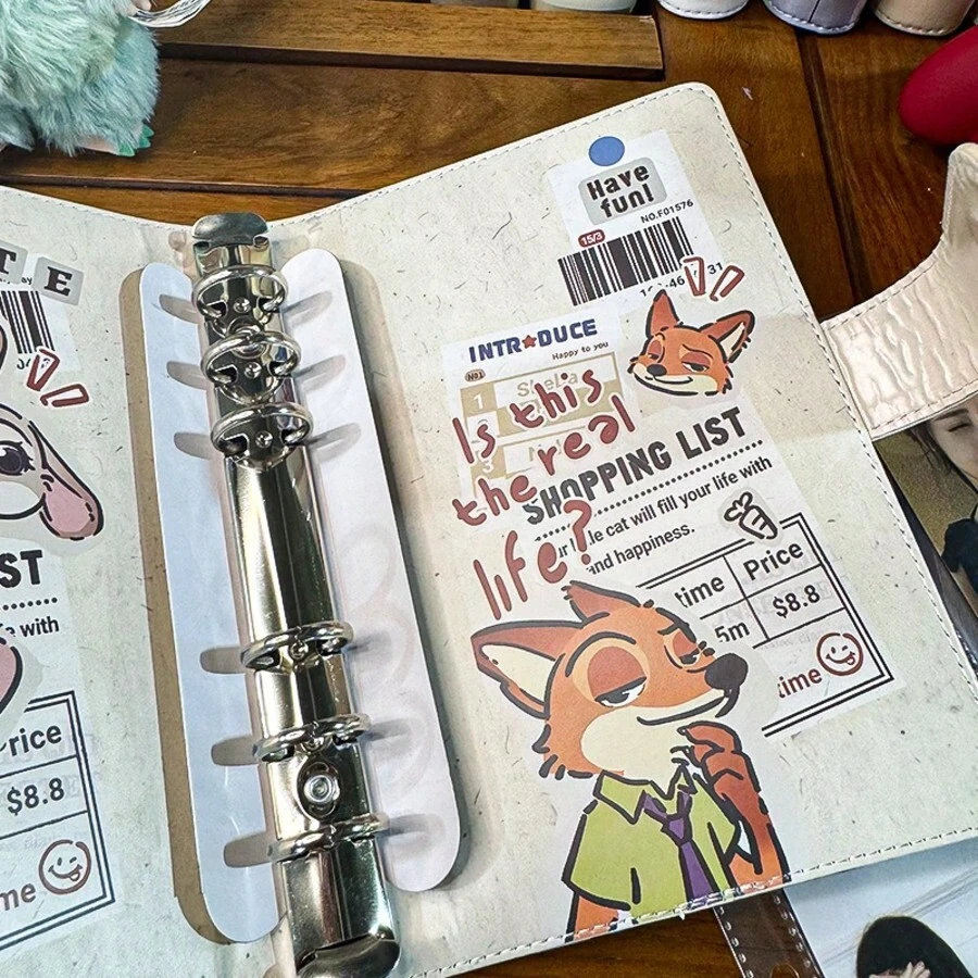 疯狂动物城 PU 皮革 A6 活页笔记本套装，高性价比多功能磁性笔记本/省钱工具 - 硬皮 - 查看 1