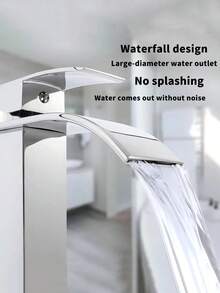 1 Piece Sink-Fit Size Matte Black Waterfall Spou High-Arc Alloy Faucet Streamlined Design Hot-Cold Dual Control & Leak-Proof Detail Bathroom Faucet For Modern Bathroom Setup/Rental Renovation/Spring-Autumn Decor Scenarios,Modern Minimalist