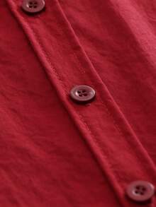 Minimalist Lapel Long Sleeve Loose Women's Shacket, Featuring Shirt Collar And Asymmetric Hem Design - Burgundy - View 5