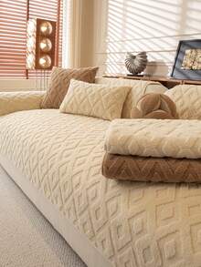 1pc Thick Soft Flannel Sofa Cushion Cover, Modern Minimalist Anti-Slip Warm Sofa Seat Pad, Dust-Proof Washable Sofa Slipcover, Beige Fresh And Fashionable, Soft And Fade-Resistant, Pet-Friendly Protective Cover, Adjustable For Corner Sofa, Bedroom, Office, Living Room Combination Furniture, 1/2/3/4 Seat Sofa - Beige - View 2