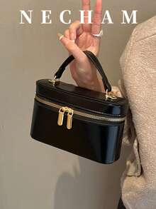 1 chiếc túi vuông nhỏ tối giản và thời trang, chất liệu giả da lộn kiểu retro, phù hợp cho nữ sinh, sinh viên, nữ chuyên nghiệp, tuyệt vời cho công việc, kinh doanh, đi làm, đi học và nhiều dịp khác. - màu đen - Xem 8