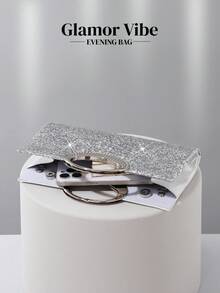 轻巧、商务休闲水钻装饰水桶包迷你抽绳设计、透明包时尚仿珍珠包晚宴包、晚餐包迷人、优雅、精致、安静奢华的水钻，适合派对女孩、女士、新娘，非常适合派对、晚宴/宴会圣诞派对礼服，与新年服装完美搭配，与女士派对礼服完美搭配 - 銀色 - 查看 9