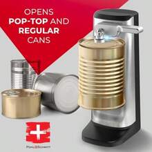 POHL SCHMITT - Abrelatas eléctrico afilador de cuchillos y abrebotellas palanca de empuje fácil funciona con latas estándar y pop-parte superior acero inoxidable duradero y accesorio de cocina ABS - Acero inoxidable - Ver 2