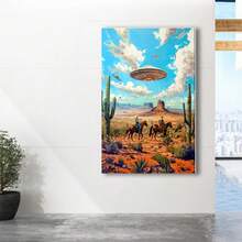 Framed Aliens And Cowboys Retro Western Sci-Fi UFO Wall Art Decor Print Poster. Great Idear For New Year, Thanksgiving And Christmas, Beautiful Poster For Home, Living Room, Kitchen, Bathroom & Room Decor. - 隨機印刷 - 查看 5