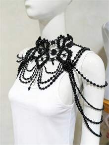 1件欧美时尚性感优雅多层仿珍珠流苏8字形肩链项链，连衣裙配饰身体链 - STDH004 - 查看 4