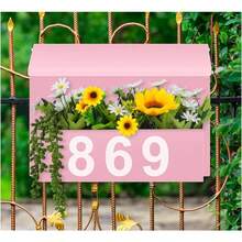 Wall-Mount Mailbox With Flag Large Capacity Mailboxes For Outside House With Planter 3 Sets Of 0-9 Mailbox Number Stickers Gaanized Steel Rust-Proof Post Box Metal Mail Box Pink - Pink - View 1
