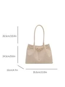 Bolsa Tote Casual de Ombro de Grande Capacidade em Camurça Retrô, Bolsa Colorida em Patchwork, Bolsa Tote Versátil e Elegante para Transporte Diário para Mulheres - Bege - Visão 3