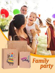 10/20个牛皮纸礼品袋，带提手，可包装成纪念品，适用于生日、婚礼、日常聚会、母亲节/毕业季等场合。牛皮纸礼品袋（棕色），可用作婚礼礼物、糖果袋、烘焙包装袋、烘焙手提袋。 - 彩色 - 查看 6