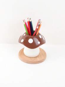 1pc Plant-Shaped Mushroom Pen Holder, Stylish Pen Holder That Makes Organizing And Accessing Pens Convenient, For Stationery Storage And Desk Decoration(With Sticker) - Multicolor - View 7