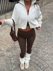 American Style Solid White Sexy Retro Double-Zipper Cardigan Sweater, Women White Sweater