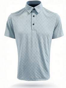 GOLDREDY Men's Vintage Plaid Pattern Soft Breathable Fabric Comfortable Elegant Fashion Golf Polo Shirt, Short Sleeve For Summer - Dusty Blue - View 4