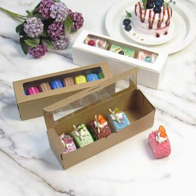 10 Macaron Packaging Boxes, Cupcake Decoration Boxes, Flip Boxes, Window Boxes, Pastry And Dessert Takeaway Boxes, White Cardboard Biscuit Boxes, Candy Boxes, Dessert Shop Decoration Boxes