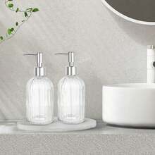2-Pack Glass Soap Dispenser - 400ml UV Protection Refillable Bottles With Black Rust-Proof Pump For Hand Soap, Lotion, Oil, Kitchen & Bathroom Essentials - 透明 - 查看 7