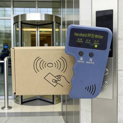 1 pieza 2025 Nueva copiadora universal de tarjetas de identificación de baja frecuencia de 125 kHz con 3/6 ranuras, duplicador de tarjetas inteligentes RFID EM, estilo industrial minimalista, color azul, diseño portátil de tamaño de palma, copia con un solo clic + carcasa antideslizante, lectura rápida + duplicación precisa + compatible con varias tarjetas, dispositivo de copia de tarjetas inteligentes adecuado para tarjetas de acceso, tarjetas de asistencia, tarjetas de ascensor