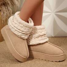 Short Knit Cuff Snow Boots Faux Furry Boot Upper Platform Sole Warm Lining Warm Boots Shoes Snow Boots Ankle Boots Outdoor Winter Boots For Women - Màu be - Xem 8