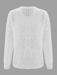 Áo khoác cardigan ren 3D màu trắng dành cho nữ | Áo len dệt kim cổ chữ V xuyên thấu | Áo khoác thời trang thanh lịch cho mùa hè, năm mới, mùa xuân - trắng - Xem 2