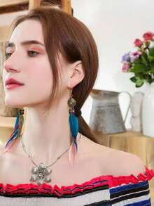 Bông tai tua rua lông vũ kiểu retro, bông tai dài phong cách Bohemian dành cho nữ. - lông vũ - Xem 12