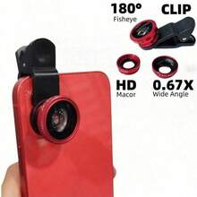 3-In-1 Universal Clip-On Smartphone Camera Lens Kit, Includes Fisheye Lens, Wide Angle Lens And Macro Lens, Manual Focus, Suitable For Smartphone Photography, With Magnifier - Multicolor - View 8