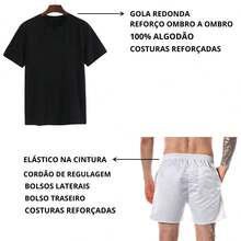 CHIELLA SPORTS Conjunto Streetwear Estampa Alpha Camiseta Camisa 100% Algodão + Short Mauricinho Tactel Branco - Amarelo/Branco - Visão 4