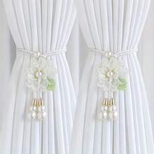 2 buc perlă elegantă cu flori perlate, cravată reglabilă, design stil grădină, decorare casă, accesorii perdea - Multicolor - Vizualizare 12