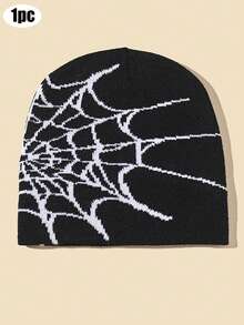2pcs/1pc - Acrylic Spider Web Jacquard Knit Beanie Hat, Unisex, Adult Winter Outdoor Cycling Warm Knit Cap, Windproof Warm Hat, Insulation Protection, With Pom Pom - Multicolor - View 19