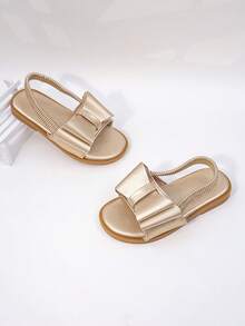 Sandalias planas con cordones de estilo casual de vacaciones para niñas, nueva llegada de verano - Dorado - Ver 7