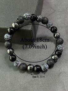 Men's Protection Bracelet Weathered Onyx, Volcanic Rock, Hematite, Courage, Confidence, Power, Vintage Style Jewelry, Suitable For Everyday Wear - Multicolor - View 4