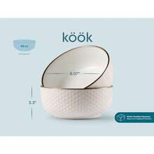 KooK - Ensaladera de cerámica cuencos de cocina grandes en relieve para servir pasta sopa frutas microondas y lavaplatos crema con detalles de cobre oscuro juego de 2 67 onzas colección - Geométrico - Ver 7