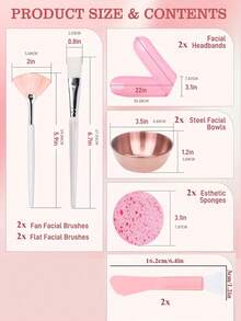 2/3/4/5/6/12/24/48pcs Beautician Facial Care Tool Set, Includes 4 Rose Gold Face Mask Bowls, 4 Fan-Shaped Face Mask Brushes, 4 Flat Head Brushes, 4 Double-Ended Brushes, 4 Sponges And 4 Headbands, Suitable For Spa Party Gifts And Facial Masking
