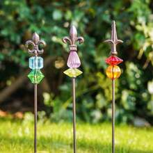 Topadorn Garden Stake Outdoor Plant Pick Cute Metal Stick Fleur de lis Art Ornament Decor for Lawn Yard Patio 3 Set 2.25" W x 2.25" D x 25" H