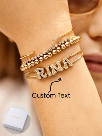 A Bespoke Fashion Bracelet Featuring Customisable Letters From A To Z, Crafted With Zirconia Stones. This 3D Letter Bracelet Showcases A Letter Pendant, Perfect As An Initial Bracelet. Made From Cubic Zirconia, It Makes An Ideal Gift For Weddings, Mother's Day, Teacher's Day, Christmas, Or Valentine's Day.